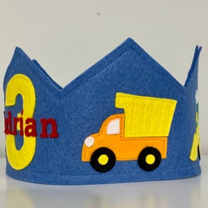 Birthday Crown Construction Vehicles, Dump Truck, Digger, Cars Birthday, Transportation Birthday Crown, Woolfelt Crown