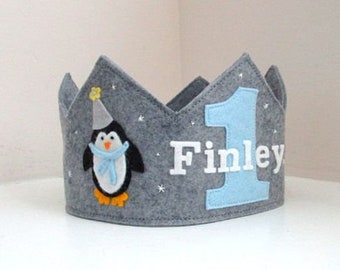 Penguin Birthday Crown, Winter Birthday Crown, Woolfelt Crown