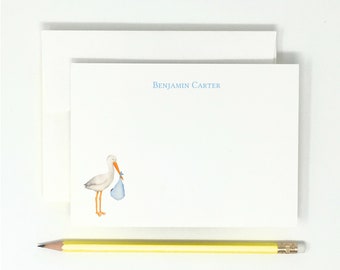 Stork // Boy // High Quality // 12 Note Cards // Thank You Notes // Stationery // Baby Shower