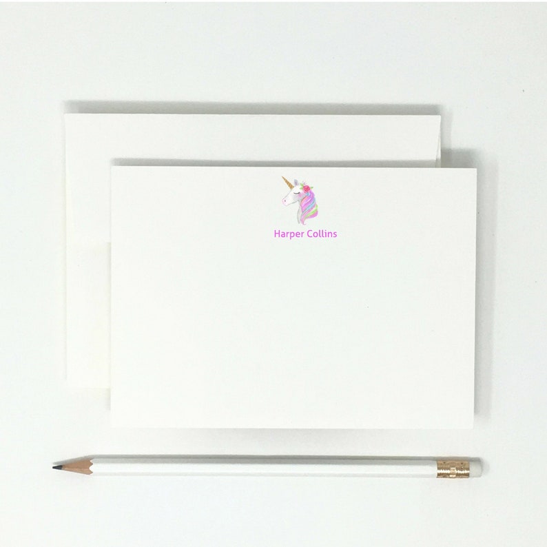 Personalized Unicorn Girls High Quality 12 Note Cards Thank You Notes Stationary