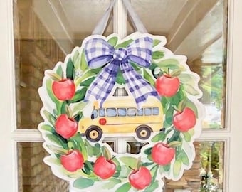 Back to School Door Decor: Watercolor School Wreath, Teacher Gift