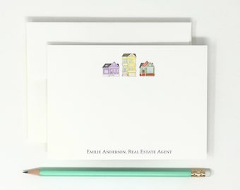 Row of Houses Notecards // High Quality // 12 Note Cards // Thank You Notes // Stationary // Realtor // Real Estate