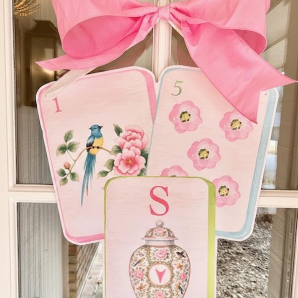 Colgador de puerta decorativo // Medallón de rosa Mahjong // Decoración de puerta de primavera // Grandmillennial