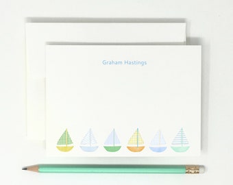 Watercolor Sailboats Stationery, Kids Thank You Notes