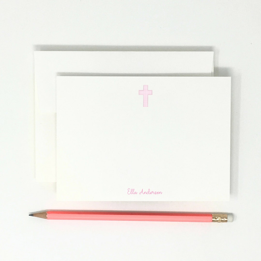 Note Cards // Pink Gingham Cross // Christening // Baptism // 12 Note