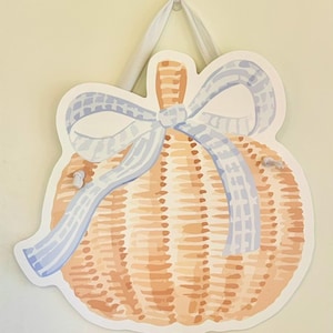 Watercolor Rattan Pumpkin Door Hanger - Coastal Fall Door Decor