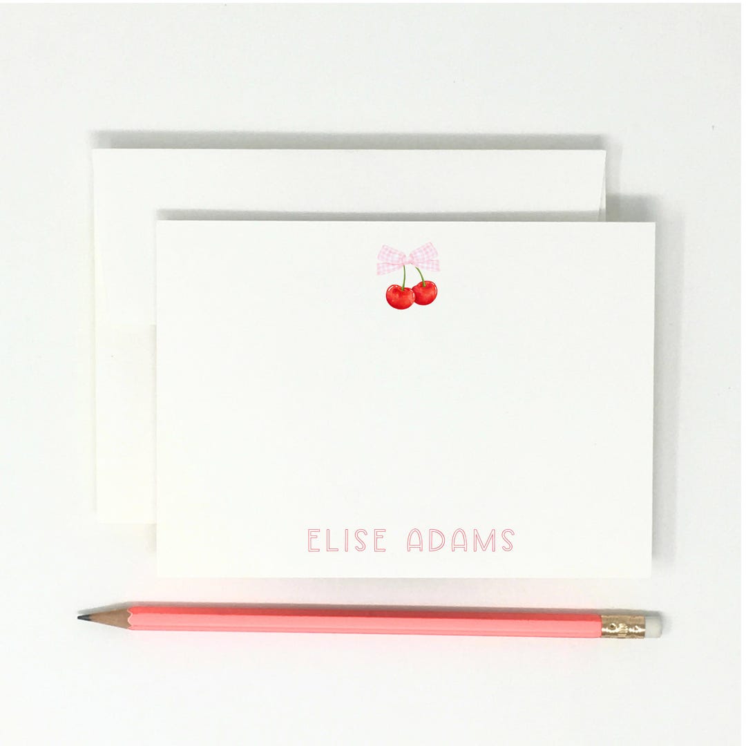 Personalized Cherry Note Card Set, Gingham Bow Stationery - Etsy