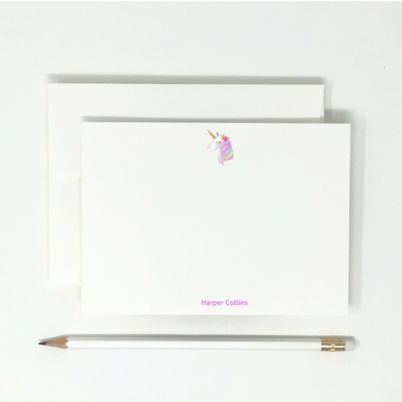Personalized Unicorn Girls High Quality 12 Note Cards Thank You Notes Stationary