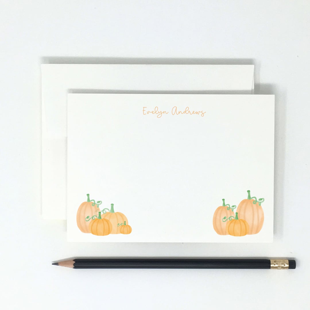 Pumpkin Stationery Note Cards: Fall Thank You Notes, Personalized Set ...