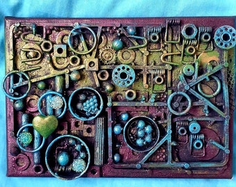 Steampunk 3D green heart canvas.