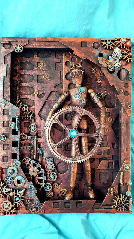 Steampunk industrial mixed media 3D canvas  "After us"