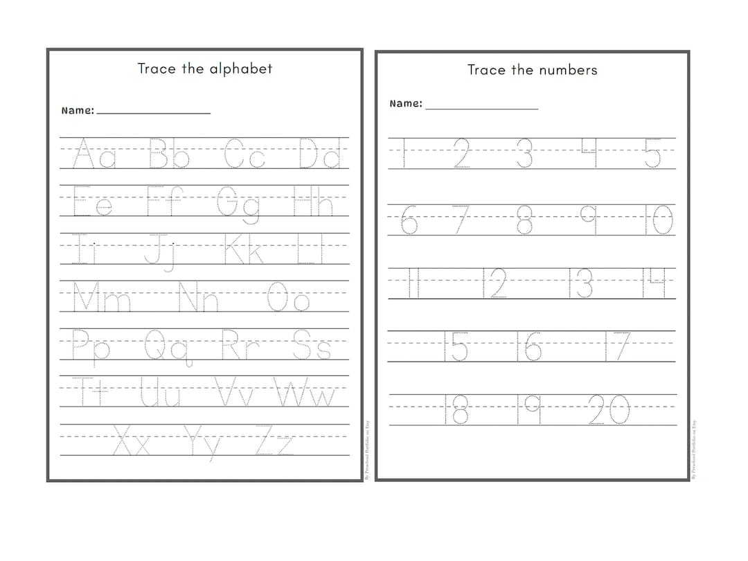 Alphabet and Numbers Tracing Worksheets, Printable Pages, Letter Number