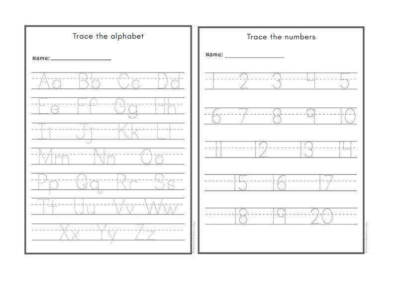 Alphabet and Numbers Tracing Worksheets, Printable Pages, Letter Number
