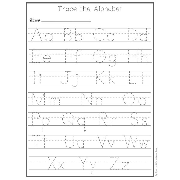 Printable Trace the Alphabet Worksheets A-Z Uppercase Lowercase Letters Kindergarten Homeschooling Practice Page