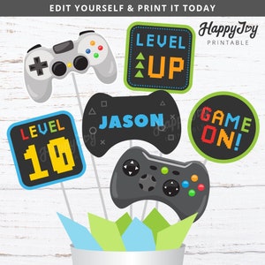 Game Party Centerpiece Decoration, Cake Topper, Boys Console Video Gamer Birthday Printable, Editable Template INSTANT Access, Edit w Corjl