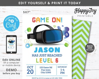 VR Game Party Invitation, Boys Virtual Reality Gaming Birthday Invite, Fun Play Time, Editable Template INSTANT Access, Self Edit w Corjl