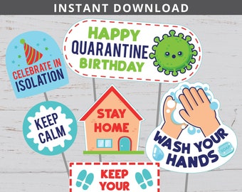 Quarantine Birthday Centerpiece, Cake Topper, Keep Calm, Wash Hands, Stay Home Isolation Party Printable Decoration, INSTANT Download