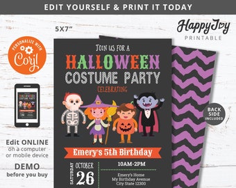 Halloween Costume Party Invitation, Kids Costume Birthday Invite Printable, Editable Digital Template INSTANT Download, Self Edit Corjl