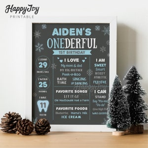 ONEderful Milestone Board-affisch, 16x20, 11x14, Pojkes 1:a Winter Onederland-födelsedag, redigerbar mall DIREKT digital nedladdning Corjl bild 2