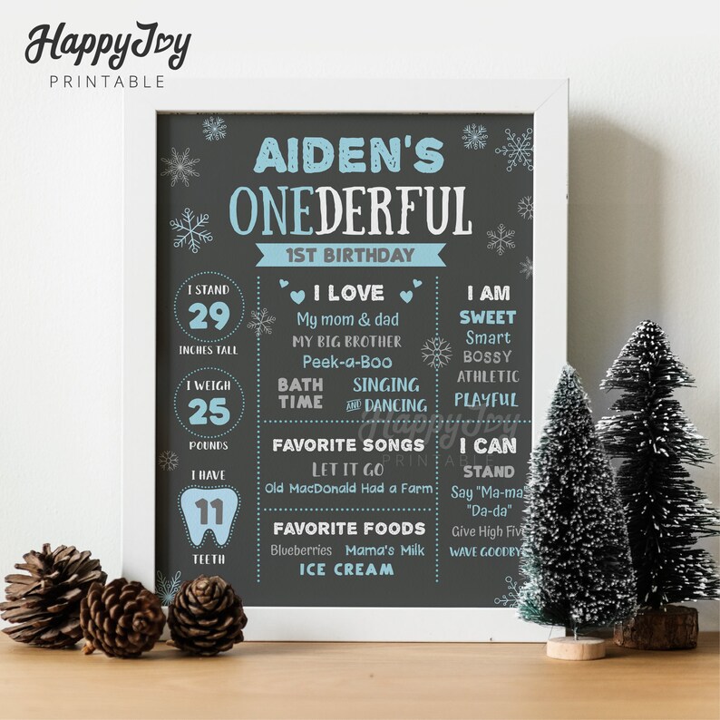 ONEderful Milestone Board-affisch, 16x20, 11x14, Pojkes 1:a Winter Onederland-födelsedag, redigerbar mall DIREKT digital nedladdning Corjl bild 2