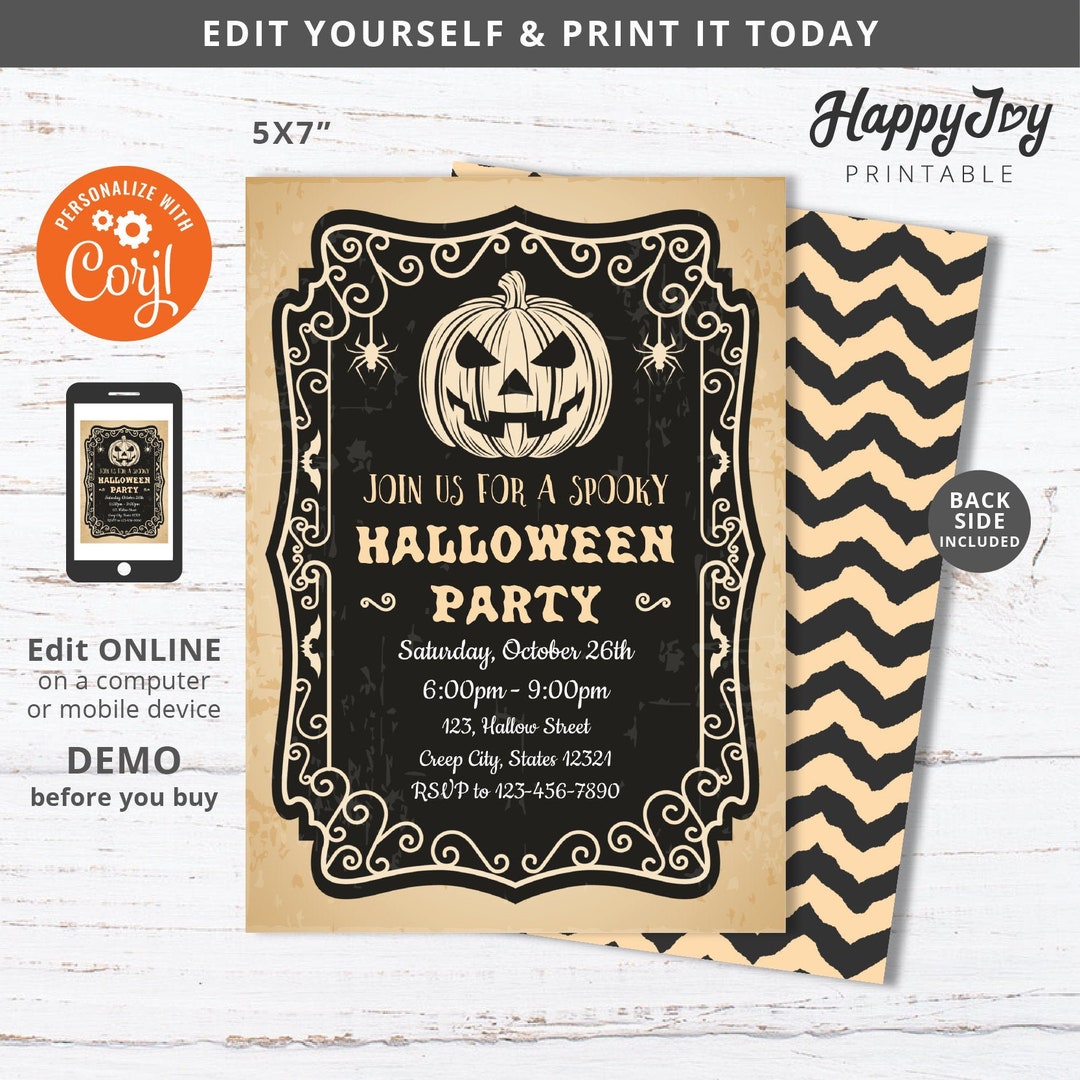 Spooky Halloween Invitation, Scary Pumpkin Adult Party Invite Printable ...