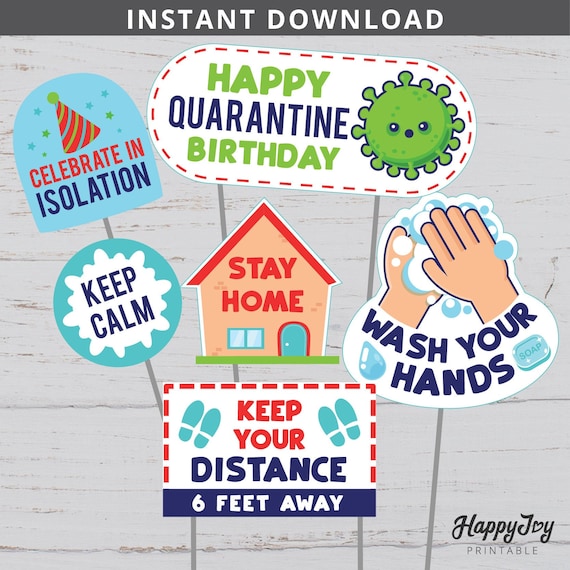 Quarantine Birthday Centerpiece, Cake Topper, Keep Calm, Wash Hands, Stay Home Isolation Party Printable Decoration, INSTANT Download Il_570xn