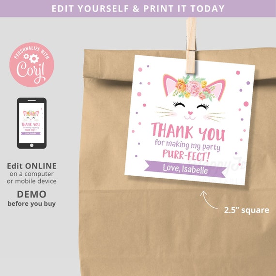 Kitty Birthday Pawty Square Favor Tag Printable Unicorn Cat Etsy<script async src=