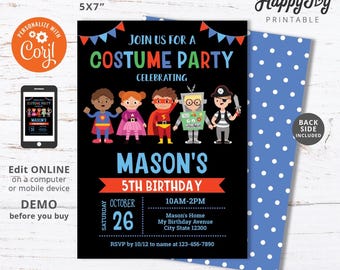 Costume Birthday Invitation, Kids Boy Costume Party Invite Printable, Editable Digital Template INSTANT Download Access, Self Edit co06