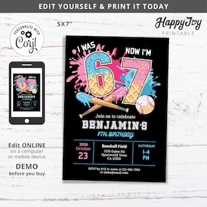 Six Seven Baseball Drip Birthday Invitation, Teen Boy Baseball 6 7 Slang Game Party Invite, Editable Digital Template INSTANT Download Corjl