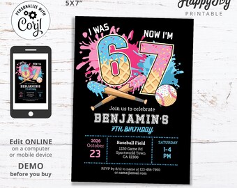 Six Seven Baseball Drip Birthday Invitation, Teen Boy Baseball 6 7 Slang Game Party Invite, Editable Digital Template INSTANT Download Corjl
