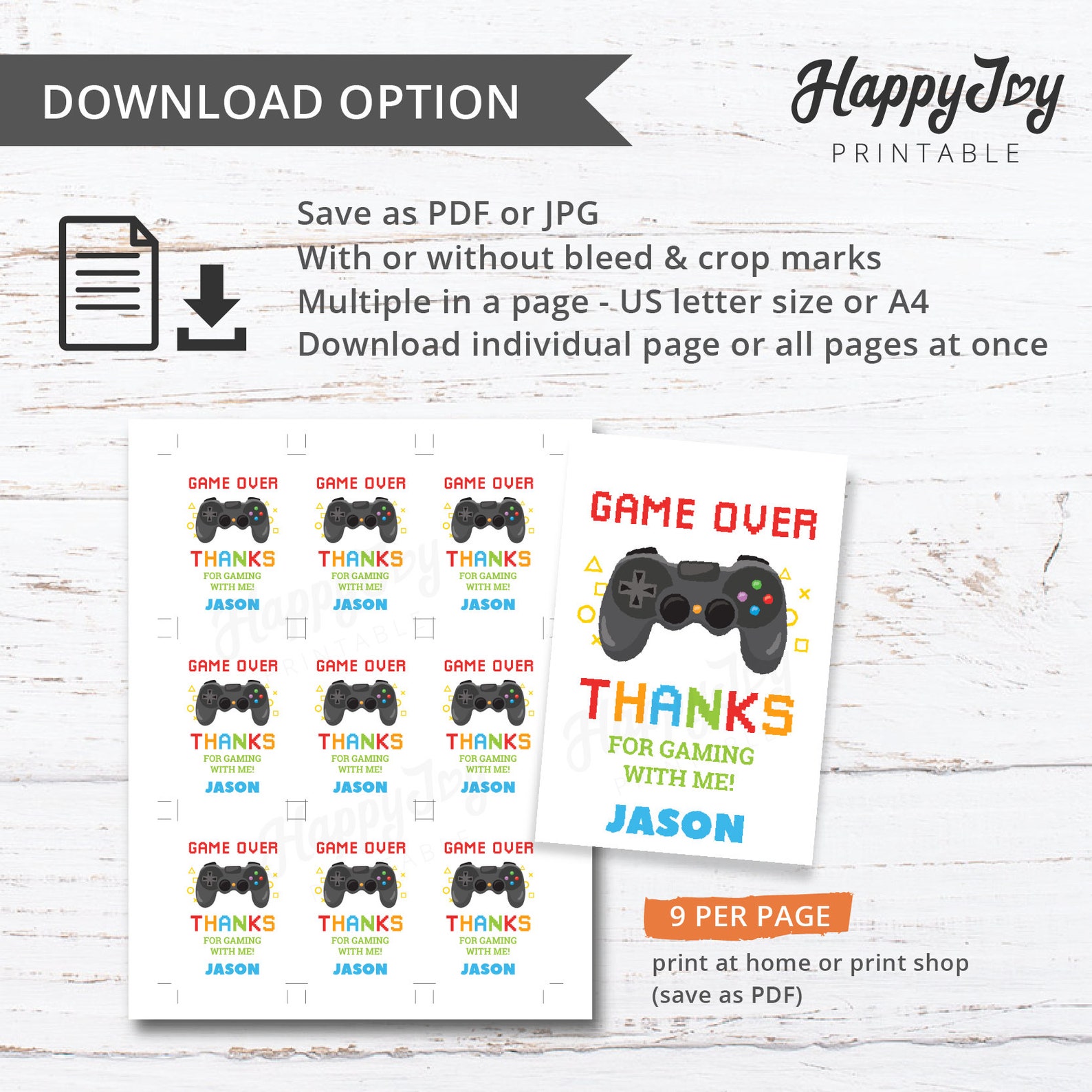 Console Game Favor Tag 2x3 Printable Game Over Thank You - Etsy