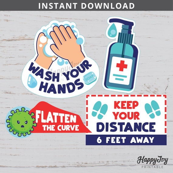 Quarantine Cutout Sign Printable, Wash Hands, Keep Your Distance, INSTANT Download, PDF Digital File Il_570xn