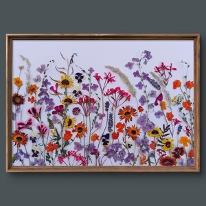 Flower meadow, original pressed flower wall art, pretty floral decor, colourful flower art, wildflowers, nature lovers gift, romantic gift