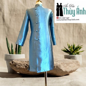 Blue Ao Dai for Men, Vietnamese Traditional Long Dress for Men, Ao Dai Chu Re, Ao Dai Nam. No pants G44