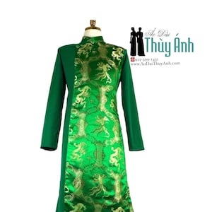Green Ao Dai for Men, Traditional Vietnamese Long Dress for Men, Ao Dai Nam. No Pants