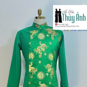 Green Ao Dai for Men, Traditional Vietnamese Long Dress for Men, Ao Dai Nam. No Pants
