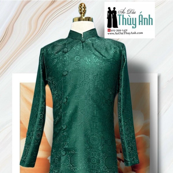 Green Ao Dai for Men, Traditional Vietnamese Gam Long Dress for Men, Ao Dai Nam. No pants G20