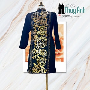 Black Ao Dai for Men, Hand Painted Vietnamese Traditional Long Dress for Men, Ao Dai Chu Re, Ao Dai Nam. No pants A13