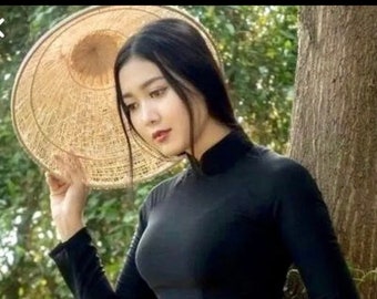 Black Ao Dai Vietnamese Lua My Silk Long Dress With Matching Black Ao Dai Vietnamese Lua My Silk Long Dress With Matching