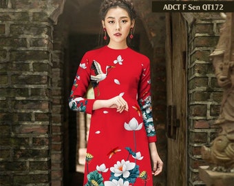 Red Ao Dai Cach Tan, Ao Dai Lua My in 3D ”No Pants"#02110