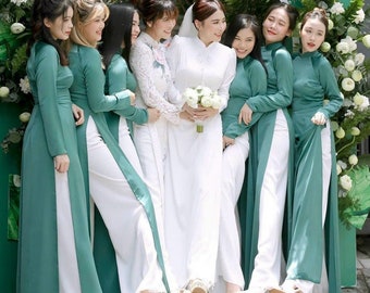 Pink Ao Dai Vietnamese Silk Lua Long Dress With White Pants -  Canada