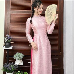 Roze Ao Dai Vietnamese lange jurk met roze broek PR9