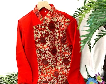 Red  Ao Dai for men, Vietnamese traditional long dress for men  No pants