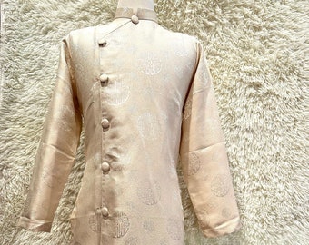 Cream Ao Dai for men, Vietnamese Traditional Long Dress Gam for men G6