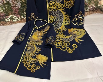 Navy Blue Ao Dai For Boy or Son With Dragon Embroidered  (No Pants)