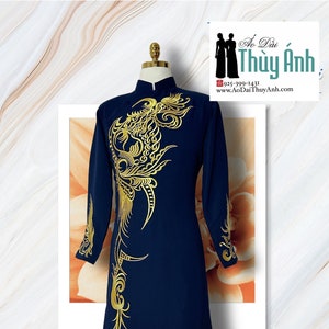 Navy blue Embroidered Ao Dai for Men, Traditional Vietnamese Long Dress for Men, Ao Dai Nam. No Pants
