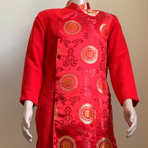 Red Ao Dai for Men, Vietnamese Ao Dai Traditional Long Dress for Men, No pants G4