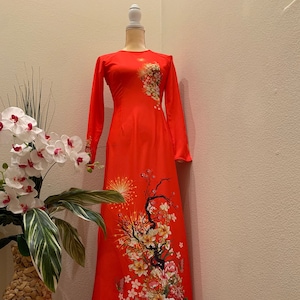 Red Ao Dai Vietnamese  Lua My in 3D with Pants 02171