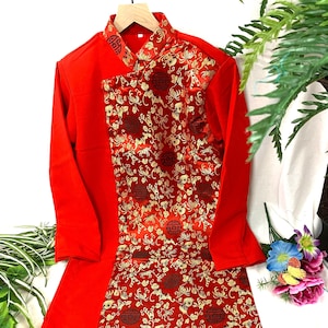 Red  Ao Dai for men, Vietnamese traditional long dress for men  No pants