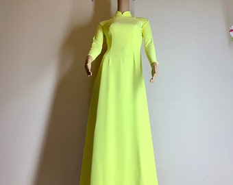 Yellow Ao Dai Dress: Vietnamese Lua My Silk Long Gown with Pants